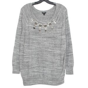 Torrid Sweater Embellished Statement Cozy Boho Glam Marled Gray Plus Size 1 1X